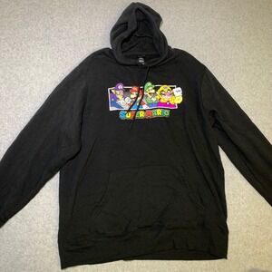 Super Mario Nintendo Hoodie Mens XL Black Graphic Waluigi Wario Luigi Sweatshirt